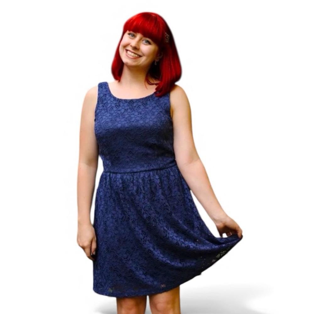 Navy Blue Lace Sleeveless A Line Mini Prom Graduation Cocktail Party Dress